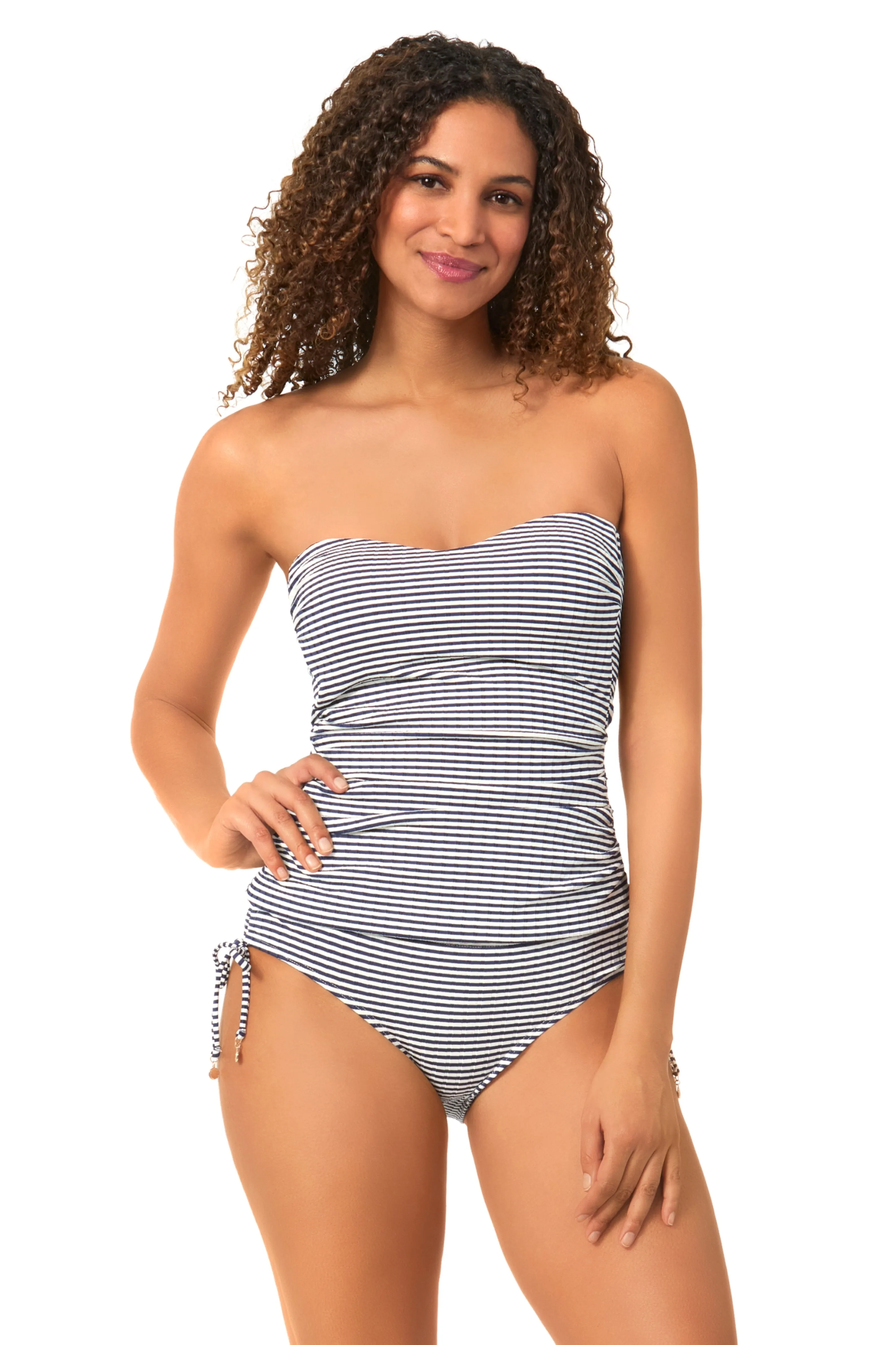 Women's Textured Marine Stripe Shirred Strapless Bandeau Tankini Swim Top sold by Anne Cole product image thumbnail 4