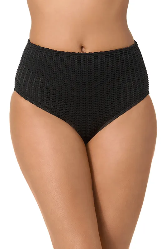 Women's Live In Color Textured Black Clean High Waisted Swim Bottom made by Anne Cole