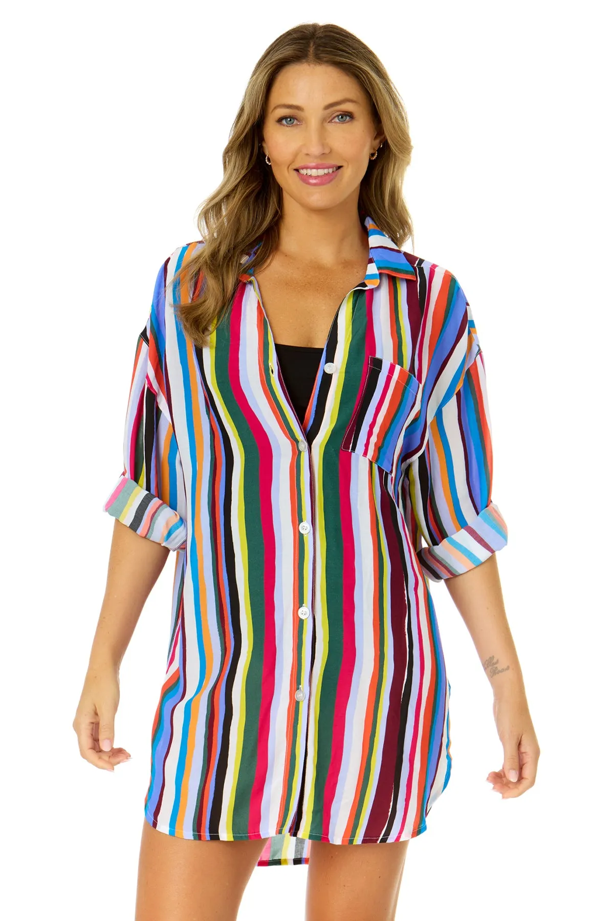 Women's Easy Breezy Stripe Button Down Shirt Swimsuit Cover Up sold by Anne Cole