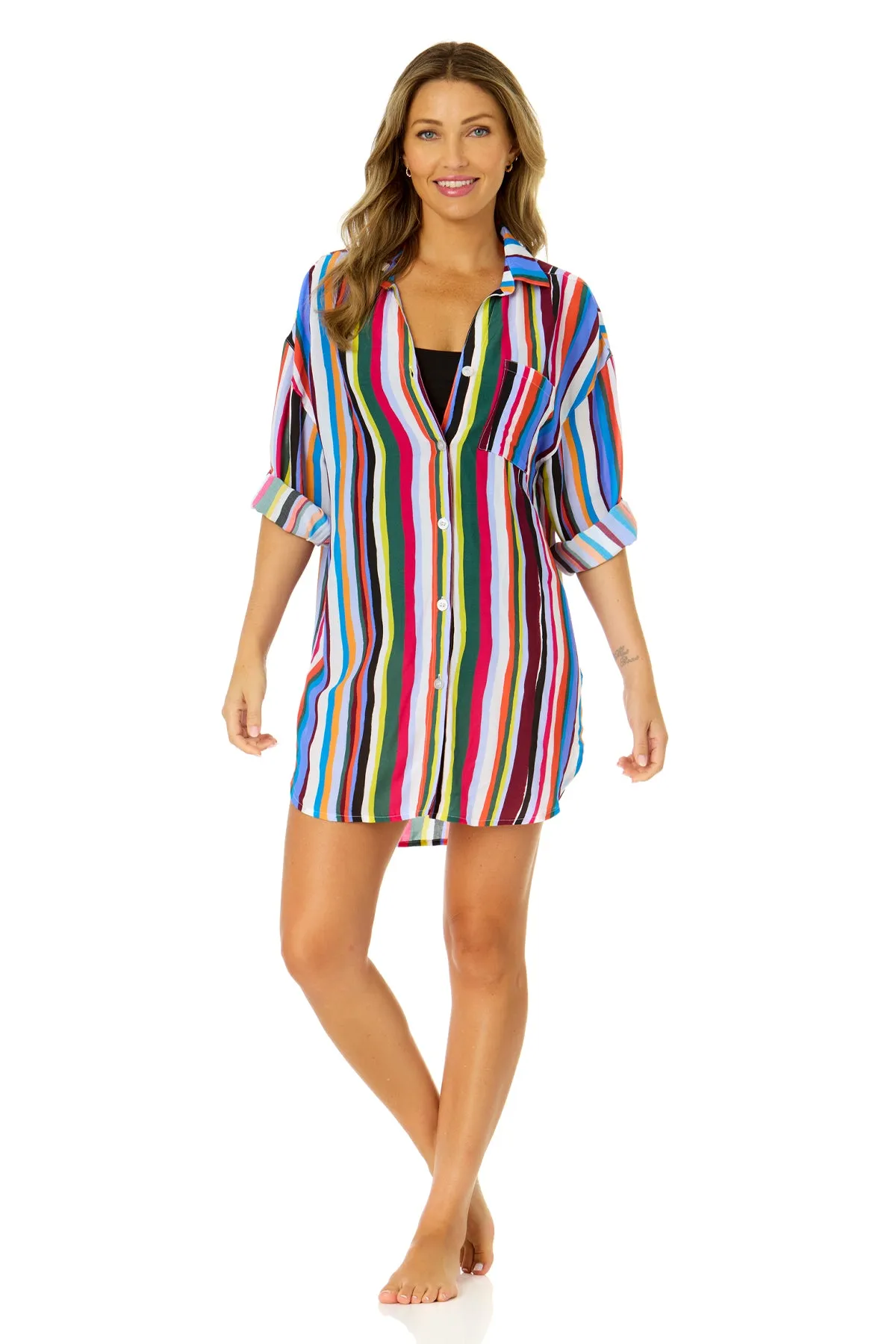 Women's Easy Breezy Stripe Button Down Shirt Swimsuit Cover Up sold by Anne Cole product image thumbnail 4