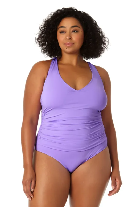 Anne Cole Plus - Women's V Neck Cross Back One Piece Swimsuit sold by Anne Cole