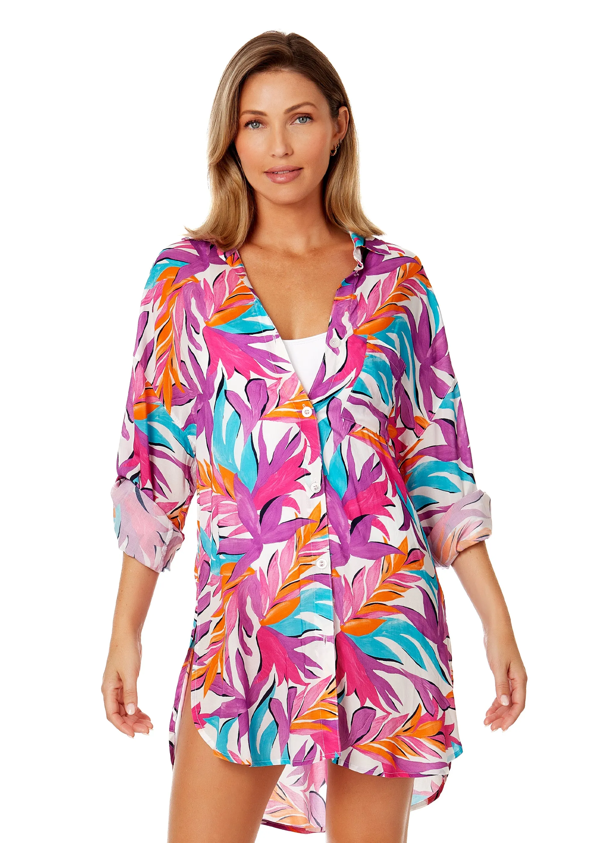 Women's Dance Floor Palm Button Down Shirt Swimsuit Cover Up sold by Anne Cole