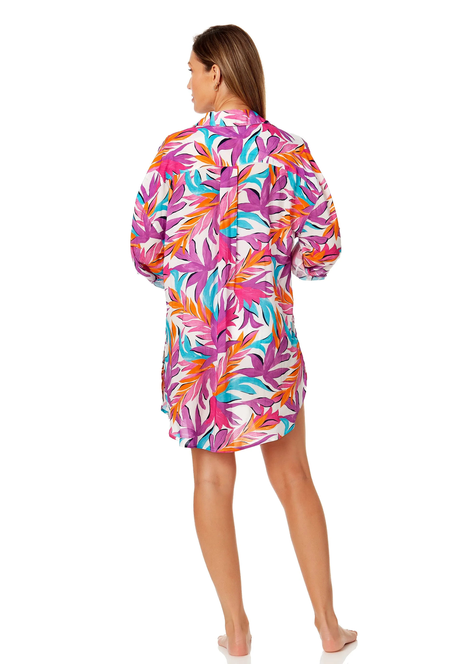 Women's Dance Floor Palm Button Down Shirt Swimsuit Cover Up sold by Anne Cole product image thumbnail 4