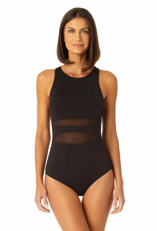 Anne Cole - Women's Mesh High Neck One Piece Swimsuit sold by Anne Cole