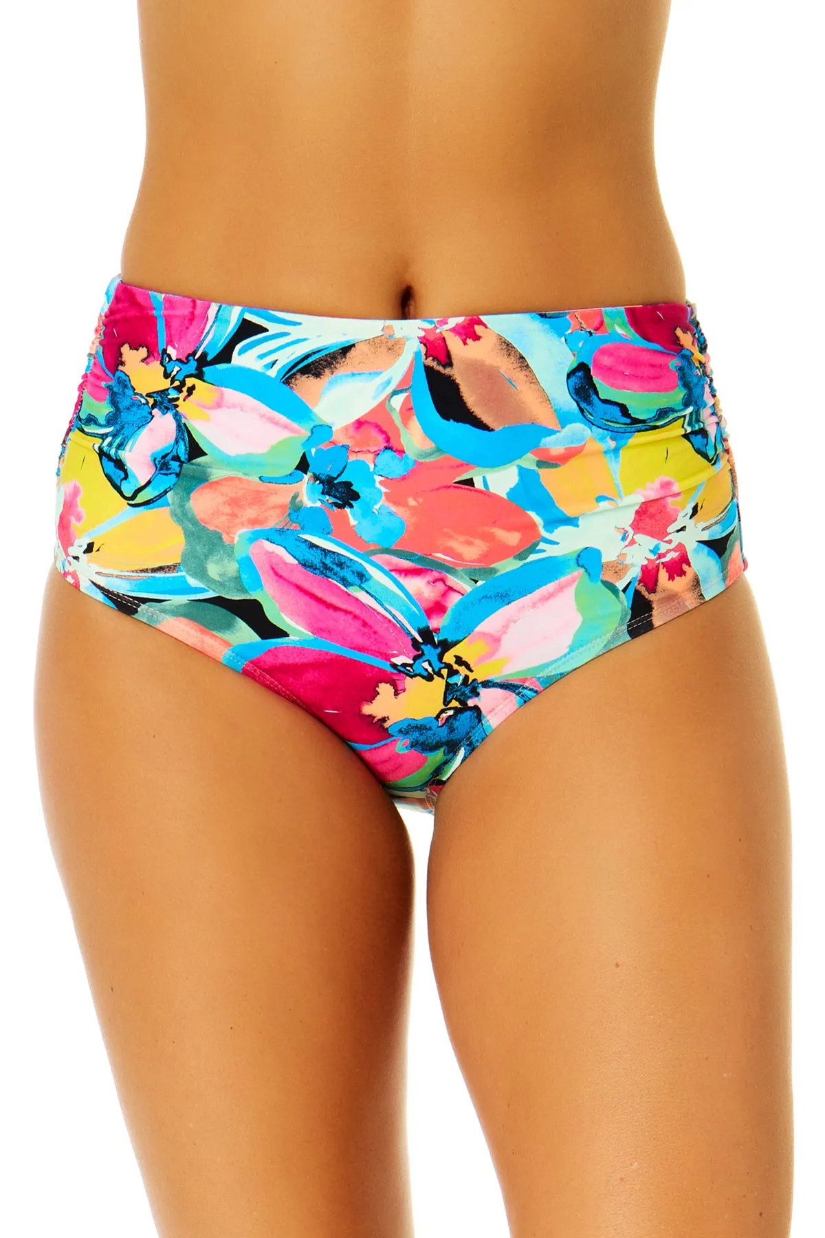 Women's Amalfi Floral Fold Over High Waist Shirred Bikini Swim Bottoms sold by Anne Cole