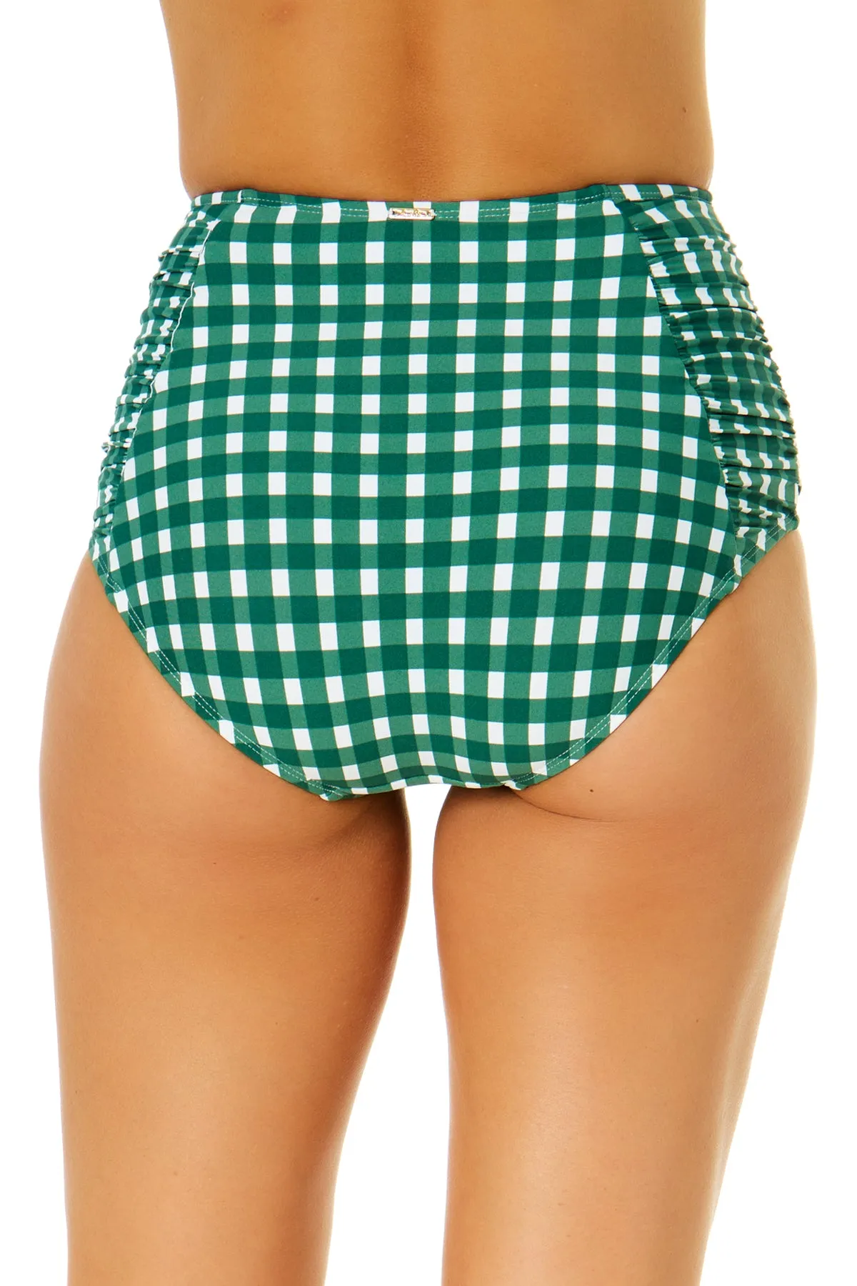 Women's Green Gingham Shirred High Waist Tummy Control Bikini Bottom sold by Anne Cole product image thumbnail 2
