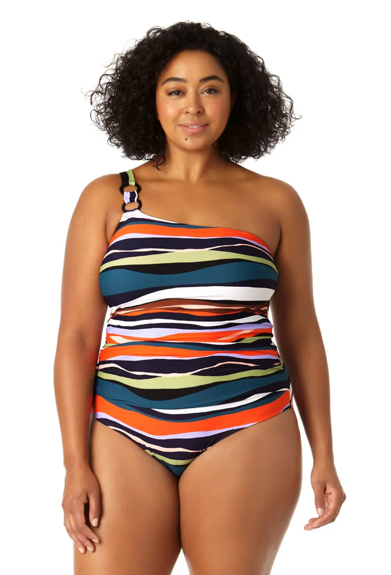 Anne Cole Plus - Women's Ring Strap Asymmetric One Piece Swimsuit sold by Anne Cole