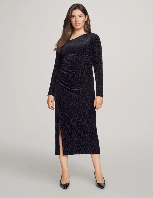 Asymmetrical Neck Ruched Midi Dress sold by Anne Klein