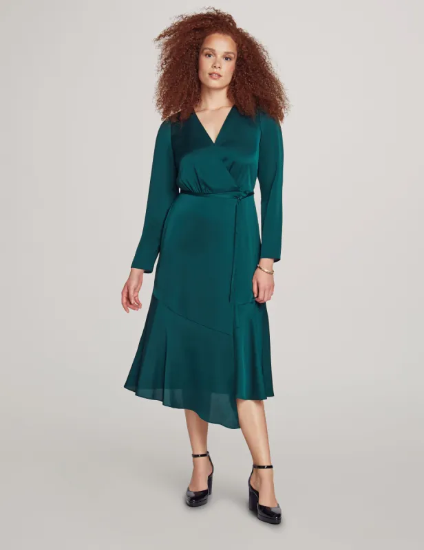 Long Sleeve V-Neck Faux Wrap Dress sold by Anne Klein