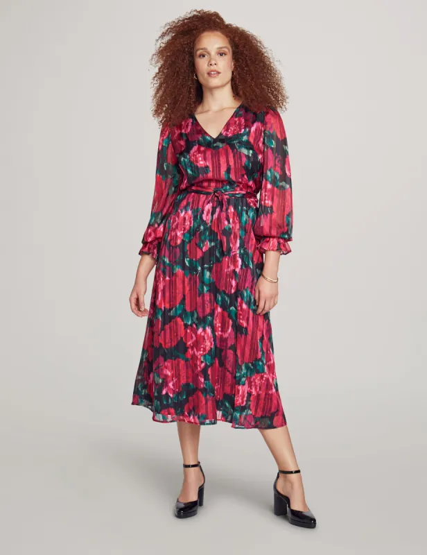 Ruched Sleeve V-Neck Midi Dress sold by Anne Klein