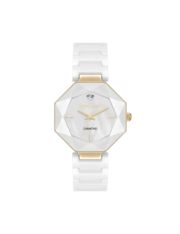 Octagonal Ceramic Diamond Dial Bracelet Watch sold by Anne Klein