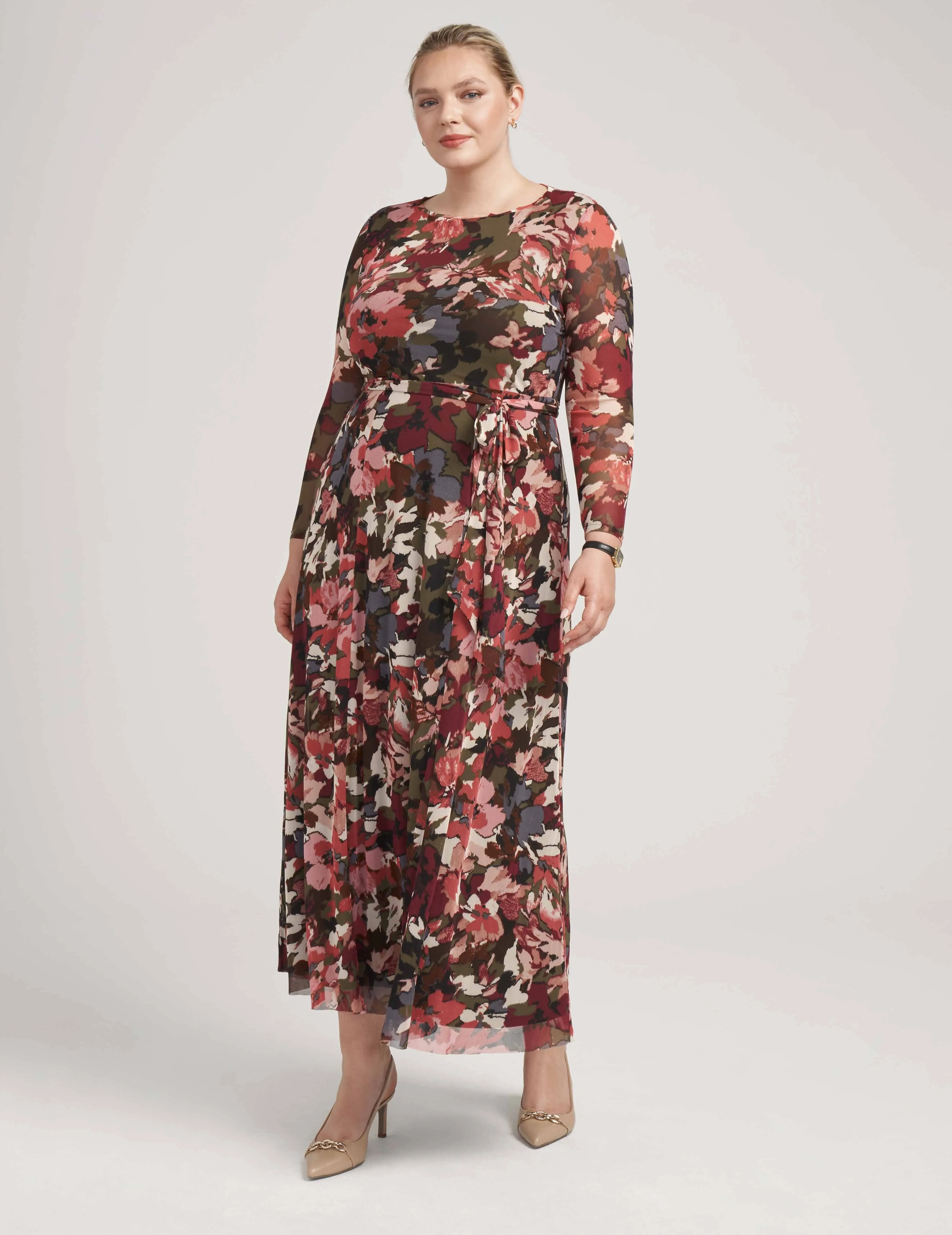 Plus Size Printed Mesh Long Sleeve Maxi Dress- Clearance sold by Anne Klein product image thumbnail 3