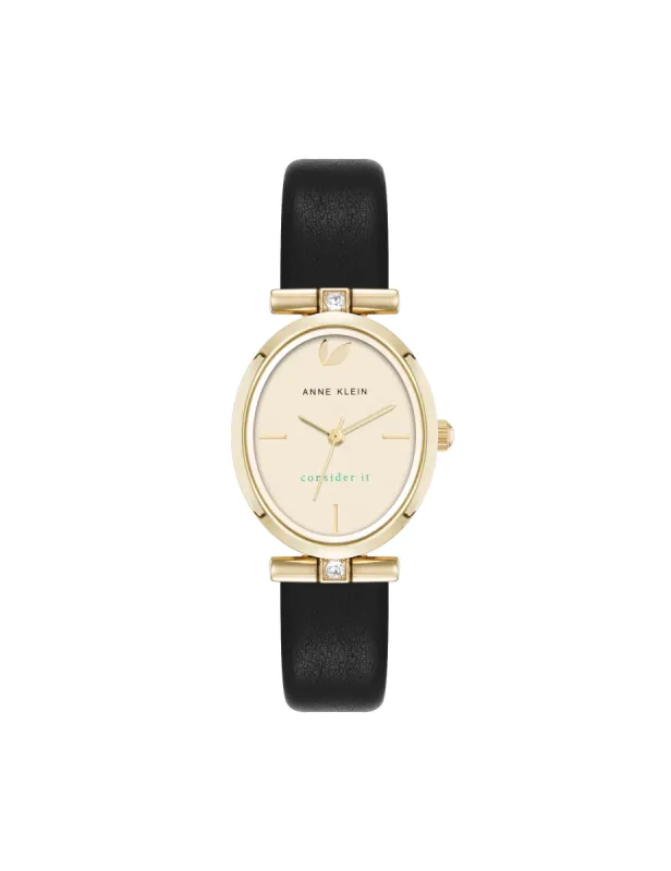 Consider It Oval Case Leather Watch made by Anne Klein