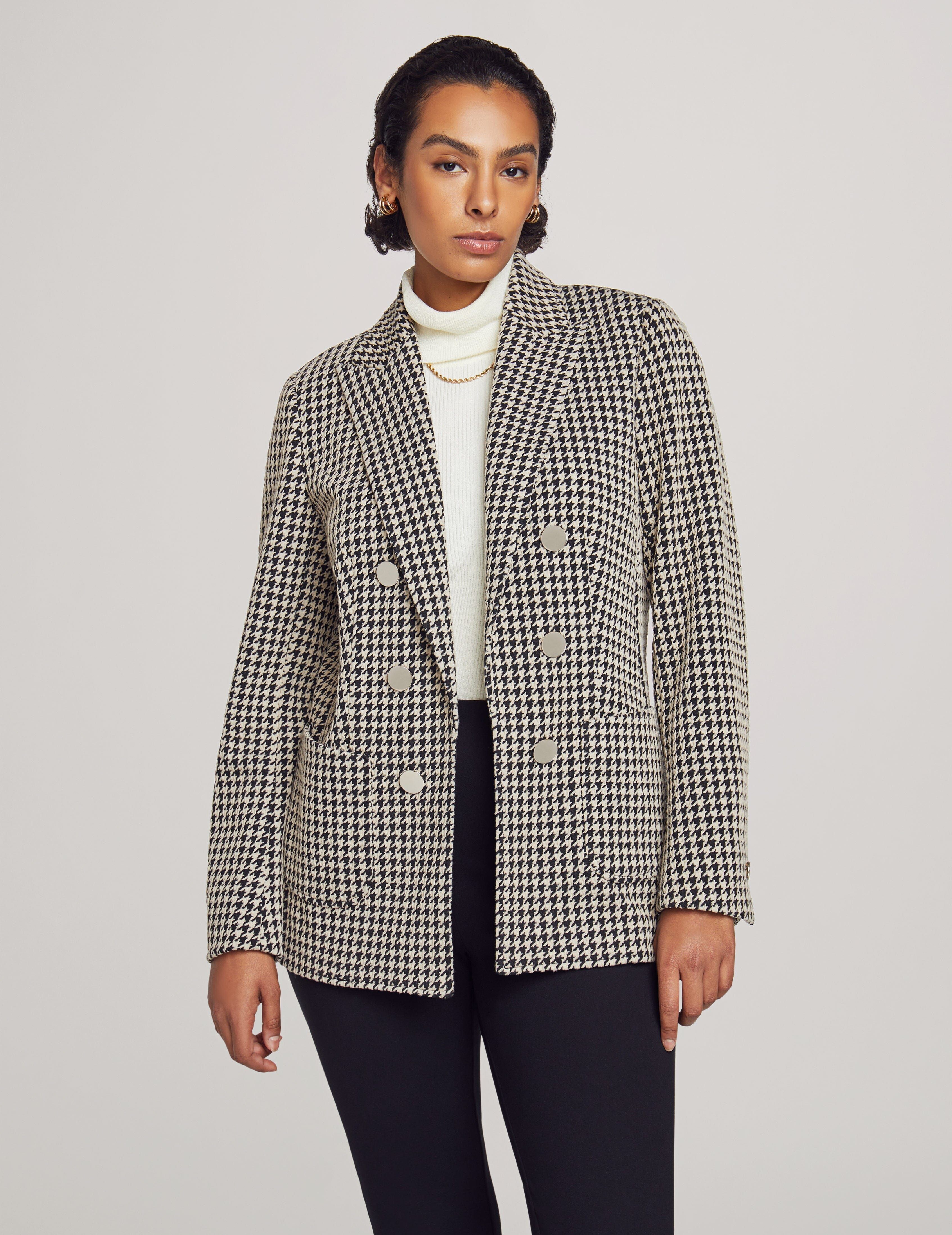 Petite Knit Jacquard Faux Double Breasted Patch Jacket sold by Anne Klein