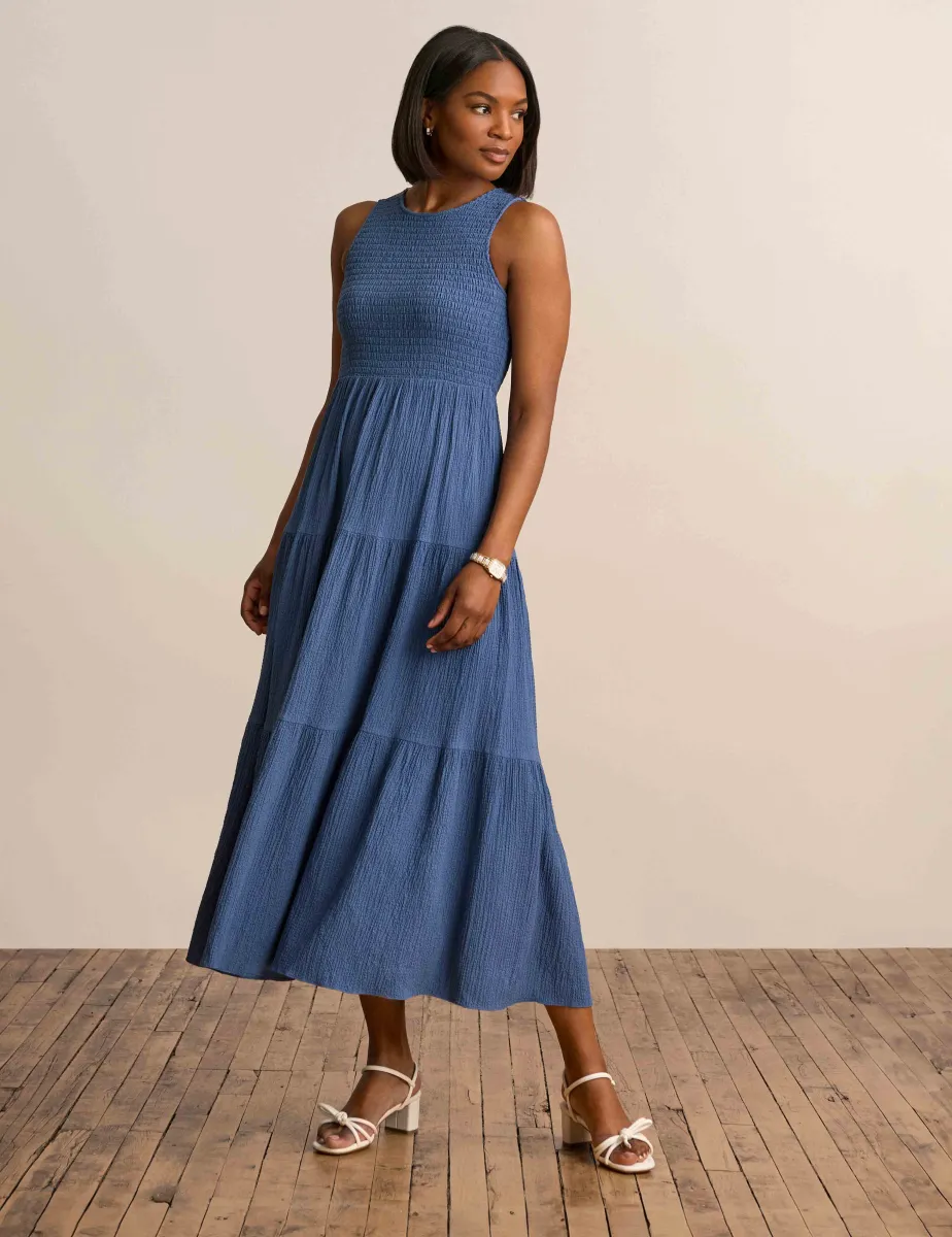 Smocked Bodice Maxi Dress sold by Anne Klein