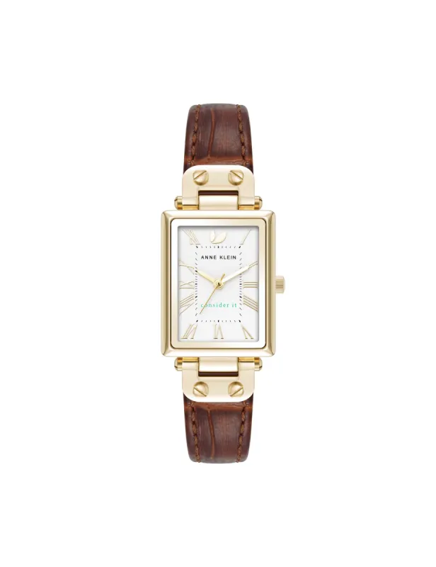 Consider It Rectangular Case Leather Watch sold by Anne Klein