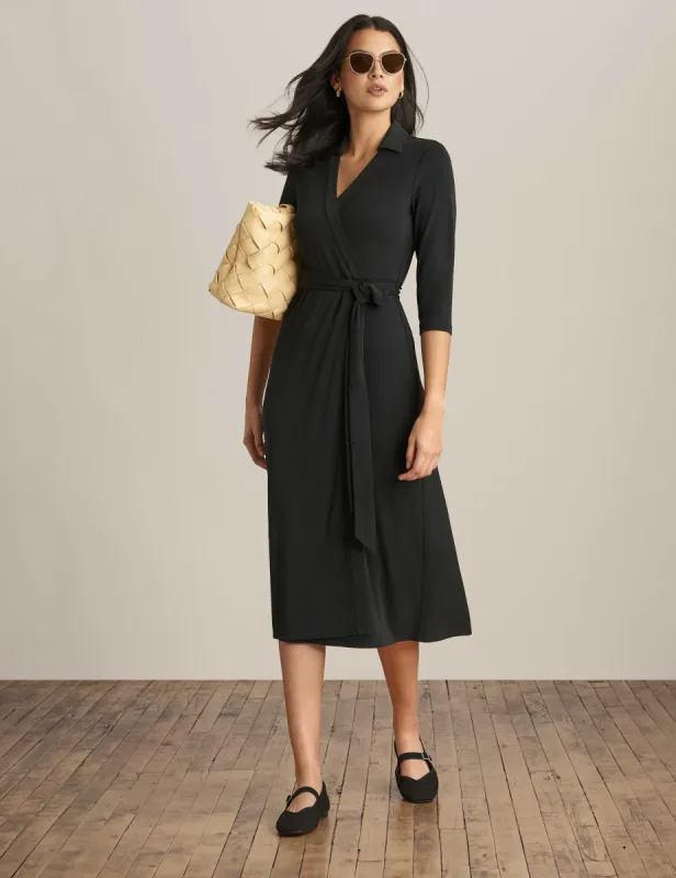 Midi Length Collared Wrap Dress sold by Anne Klein