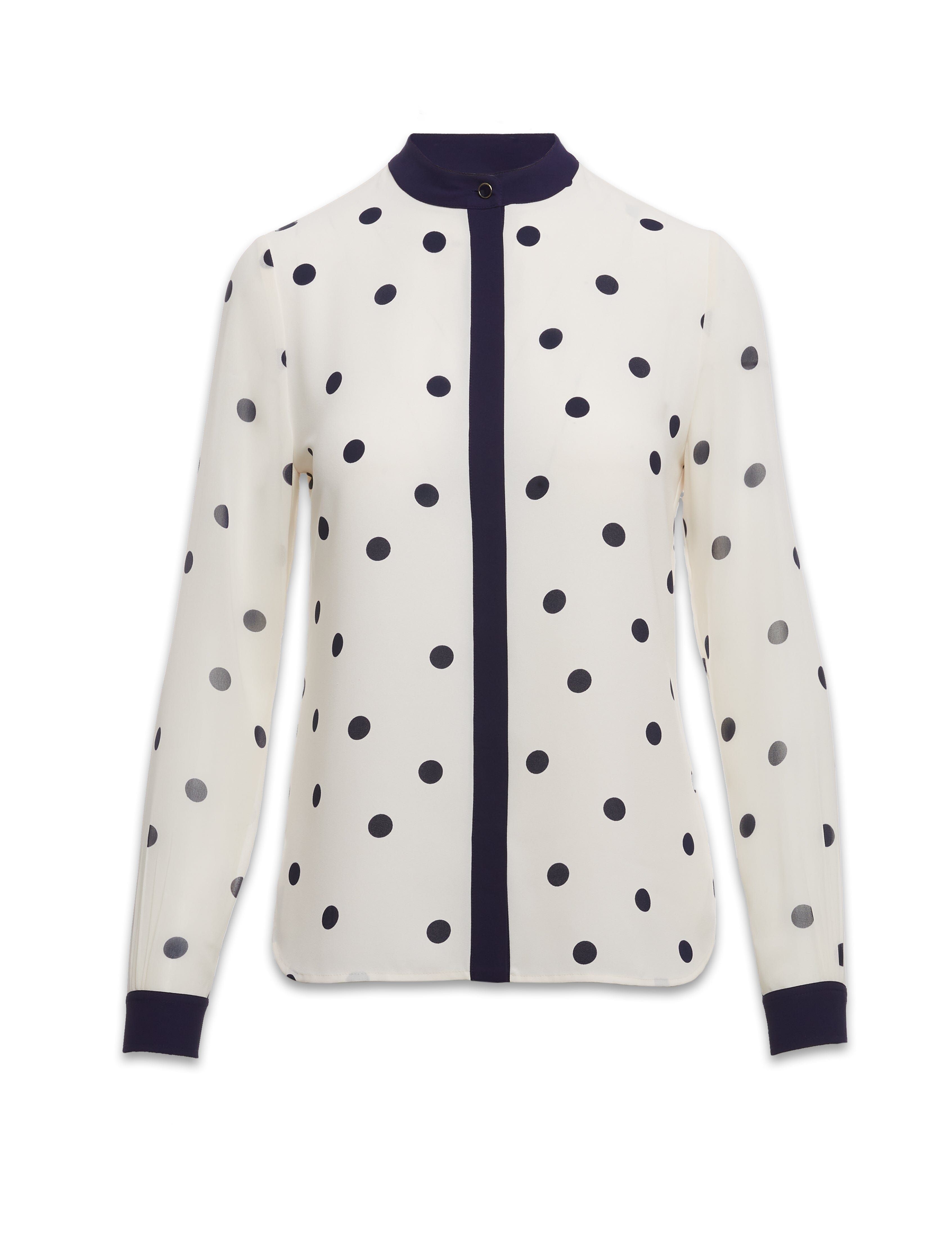 Polka Dot Placket Collarless Blouse- Sale sold by Anne Klein