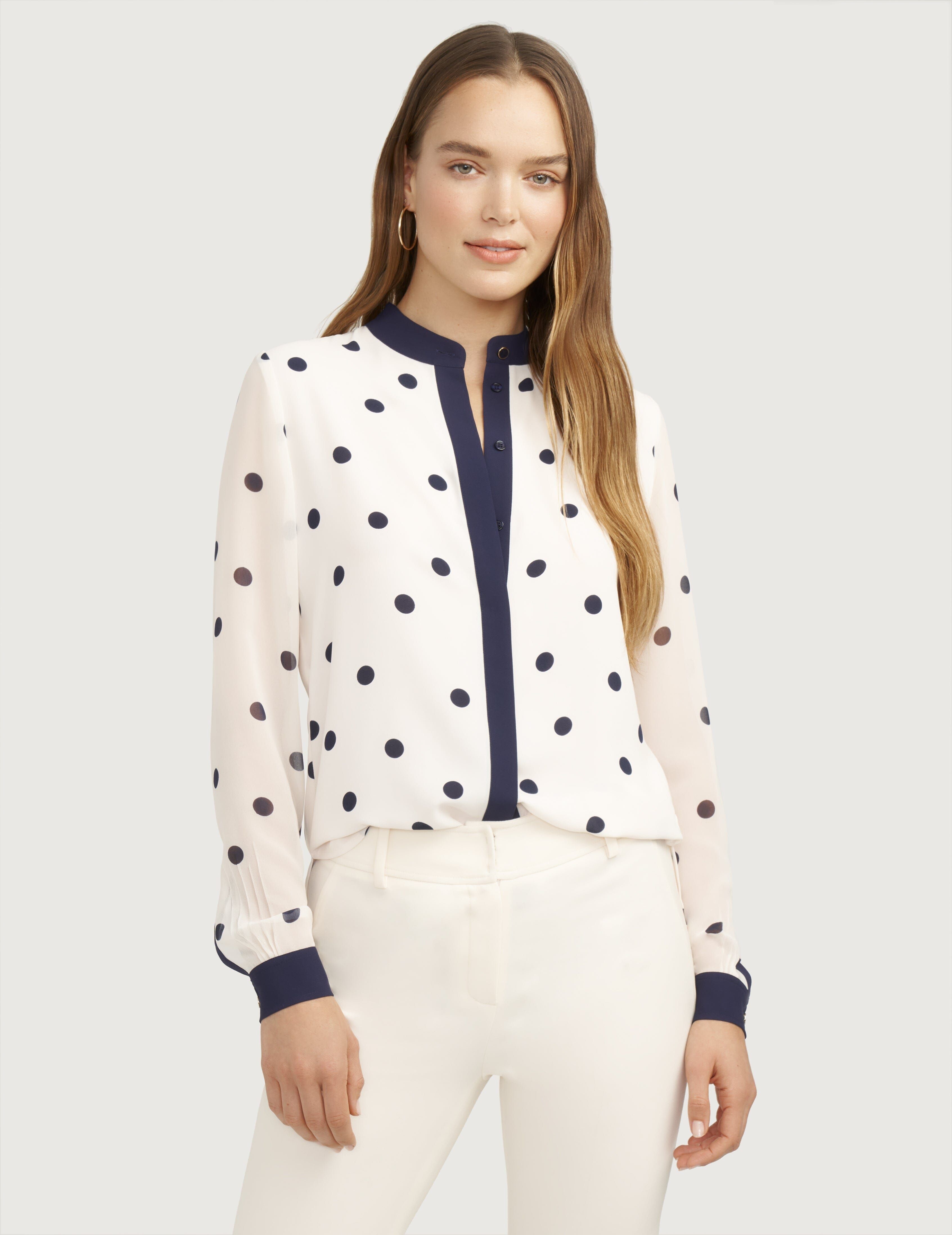 Polka Dot Placket Collarless Blouse- Sale sold by Anne Klein product image thumbnail 2