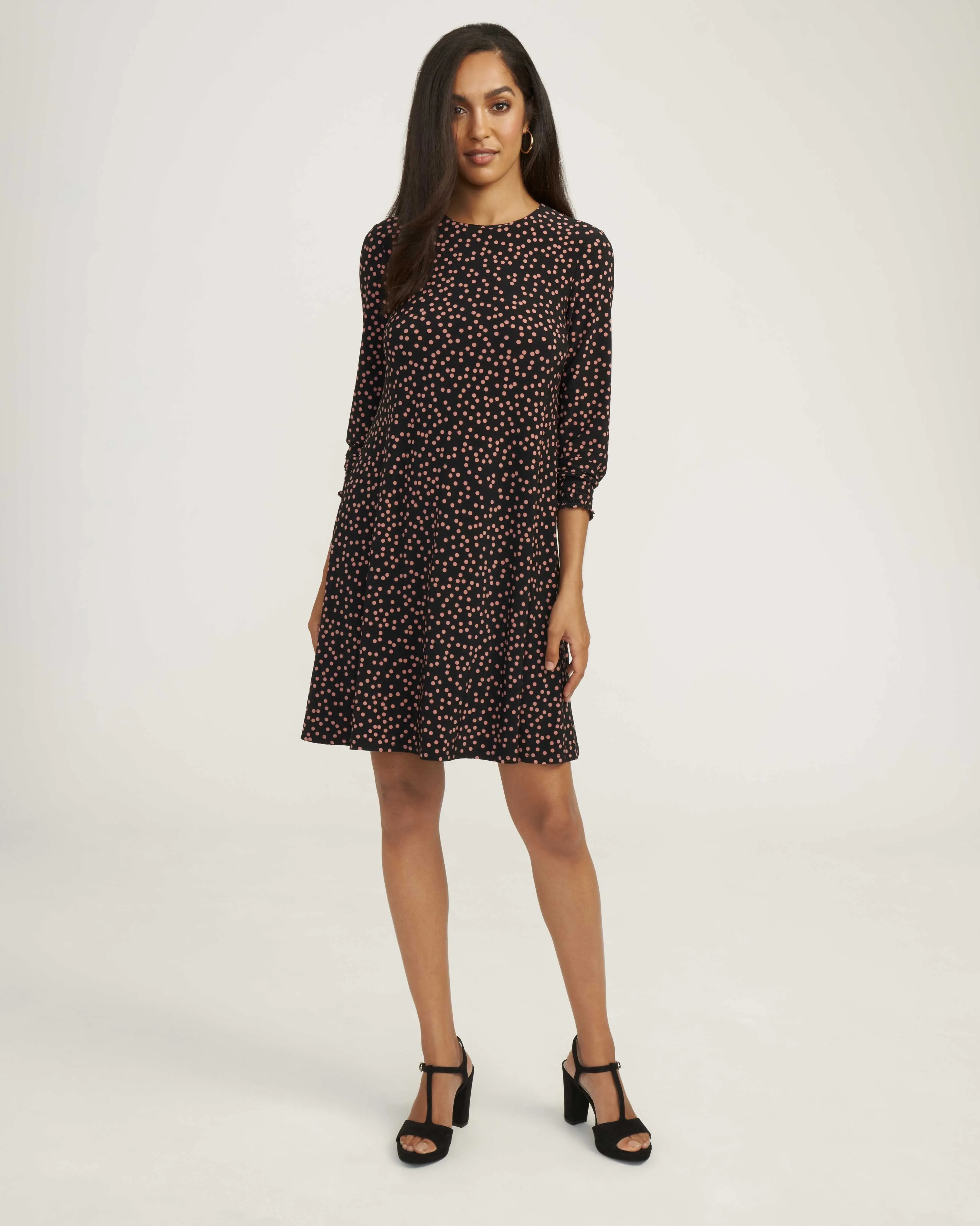 Scattered Dot Smocked Sleeve Shift Dress- Sale sold by Anne Klein
