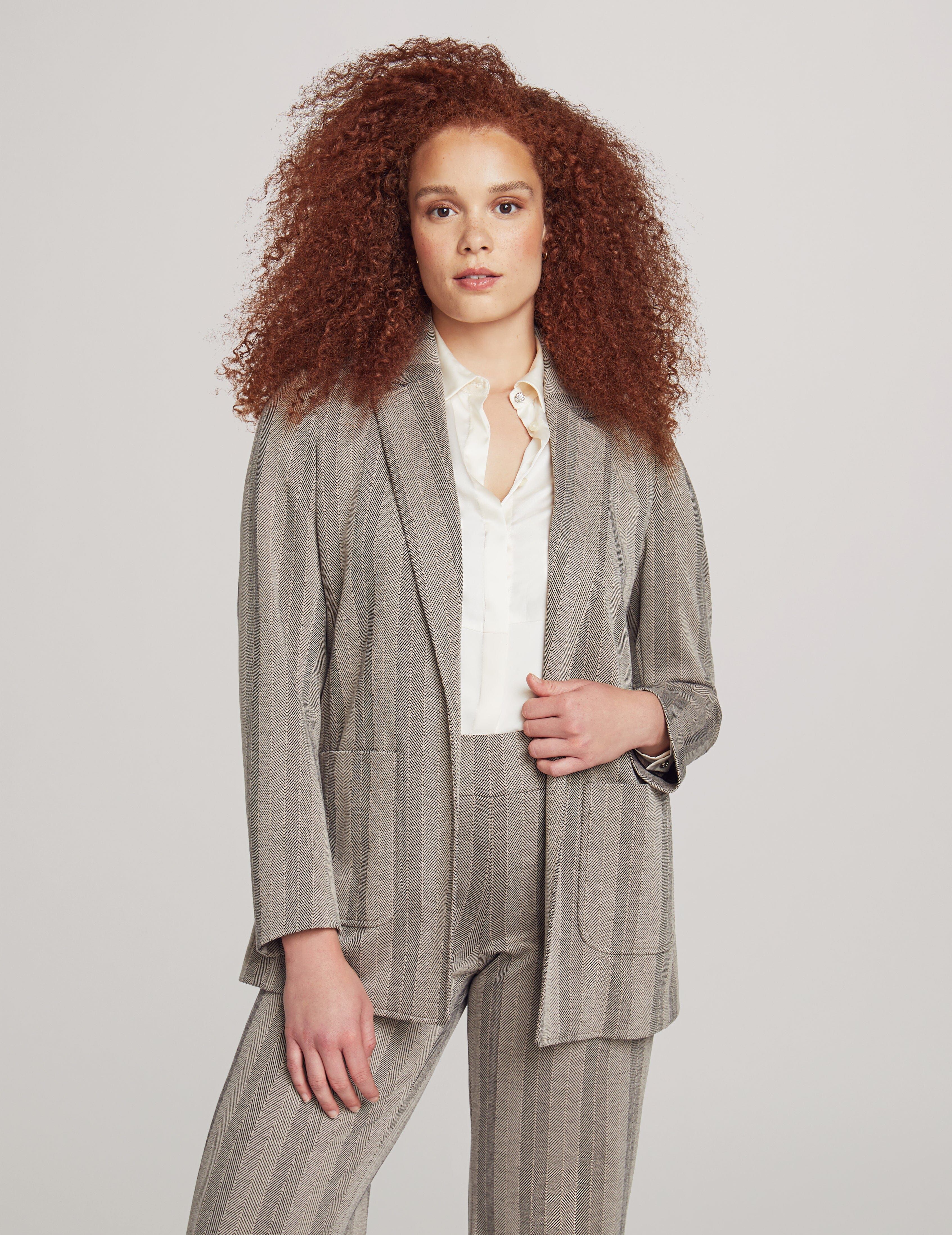 Knit Chevron Notch Collar With Patch Pocket sold by Anne Klein