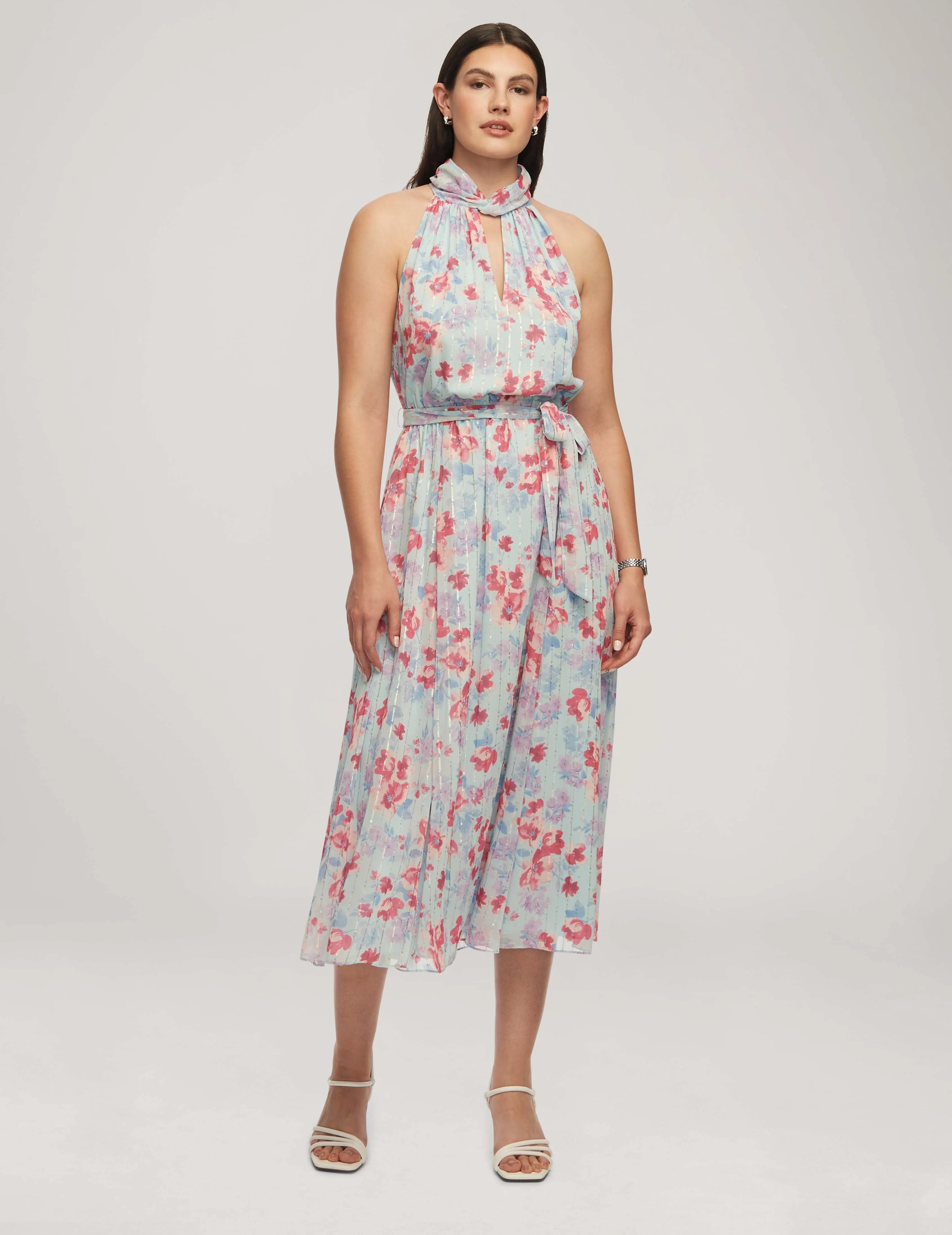 Printed Twist Neck Halter Midi With Sash- Sale sold by Anne Klein
