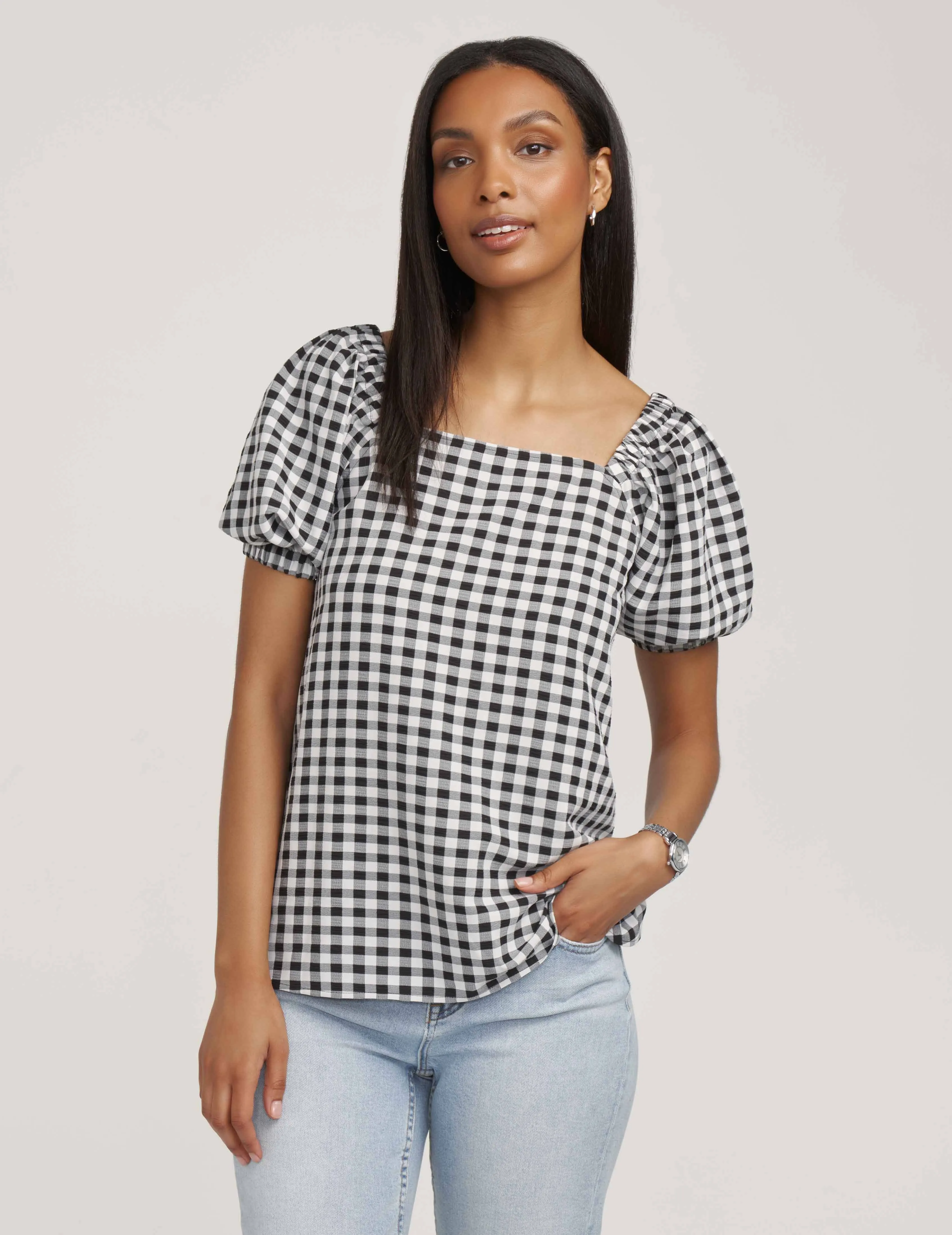 Gingham Puff Sleeve Blouse- Sale sold by Anne Klein product image thumbnail 3