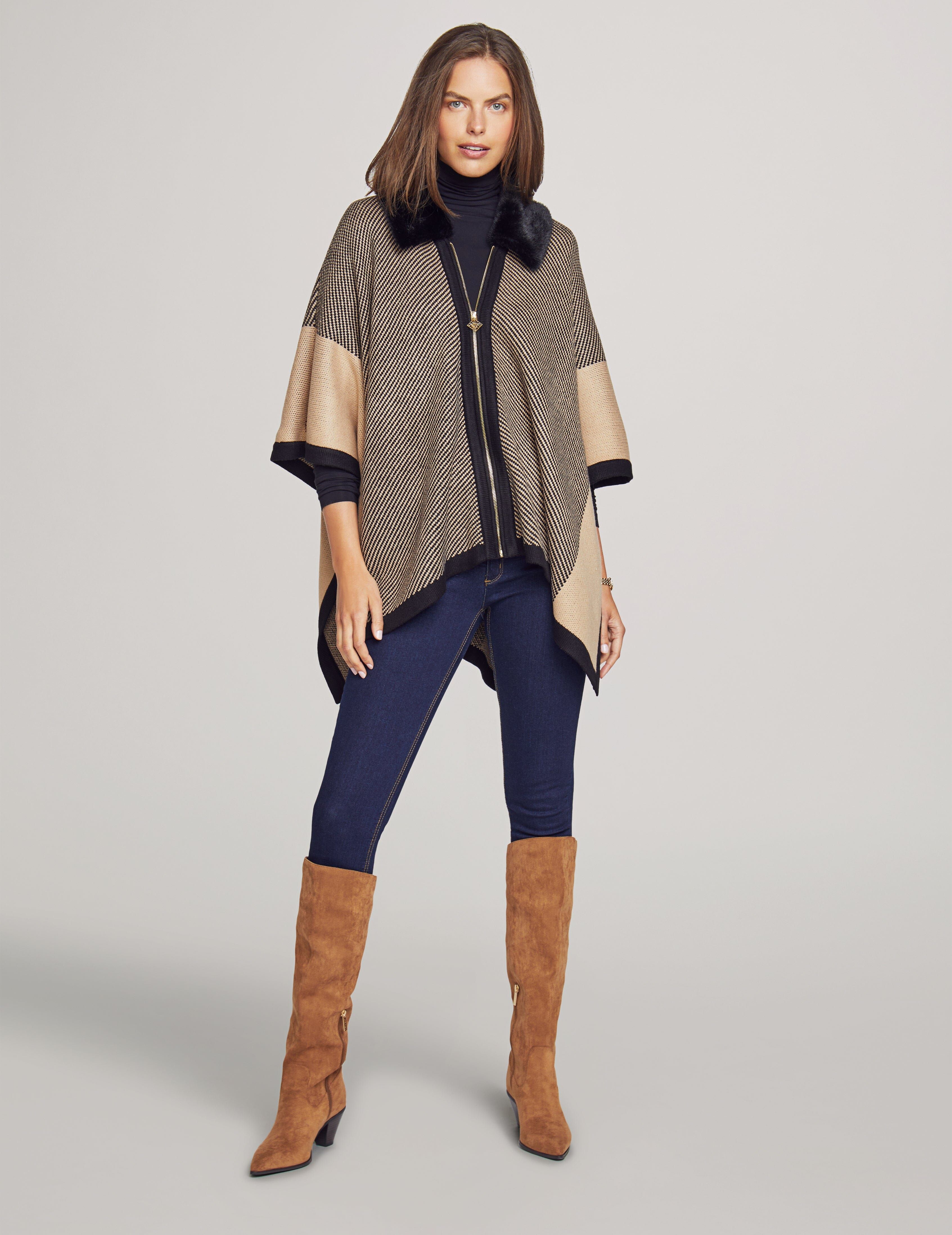 Zip Front Poncho With Fur sold by Anne Klein