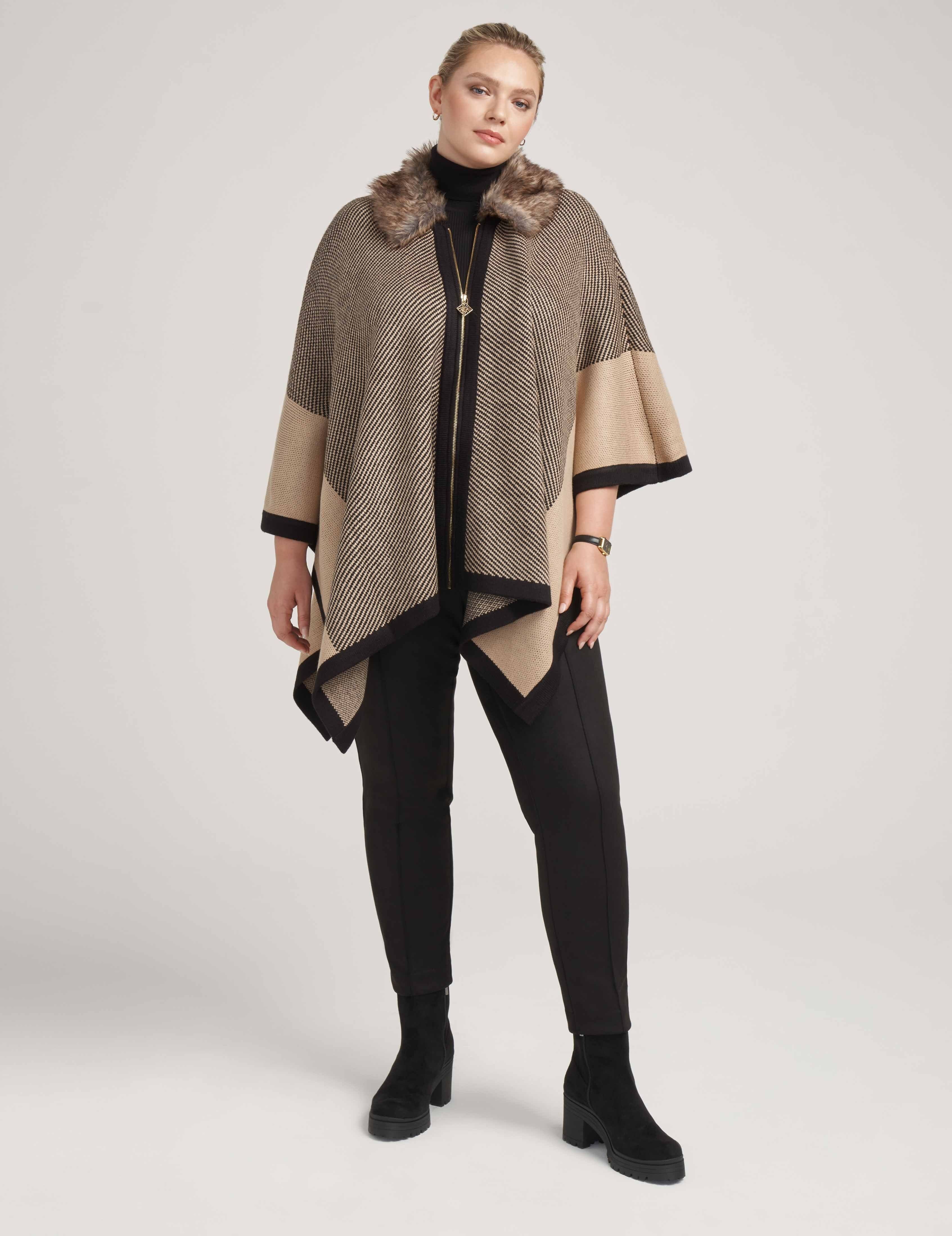 Plus Size Zip Front Poncho With Fur- Clearance sold by Anne Klein