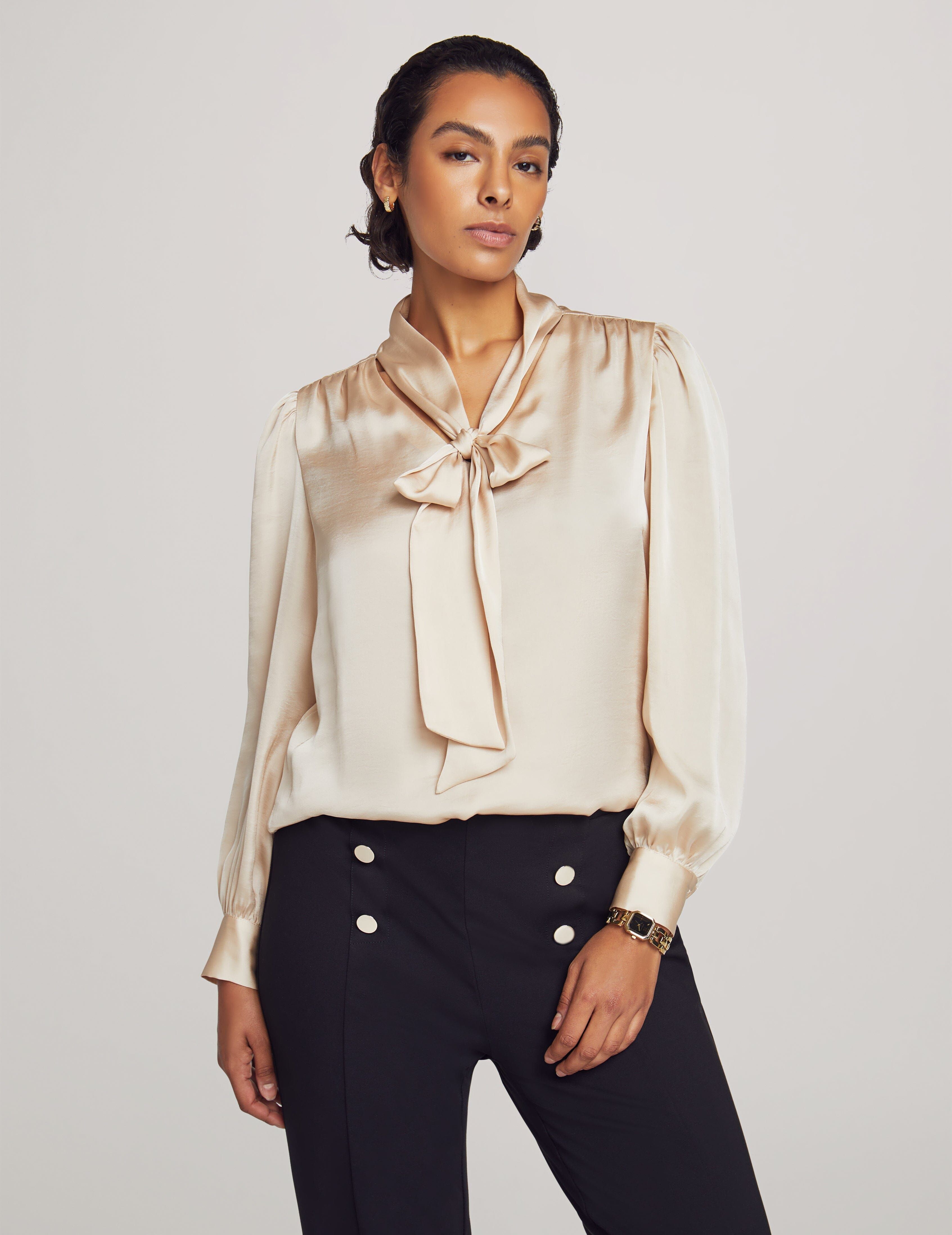 Petite Long Sleeve Tie Neck Blouse With Cuff sold by Anne Klein