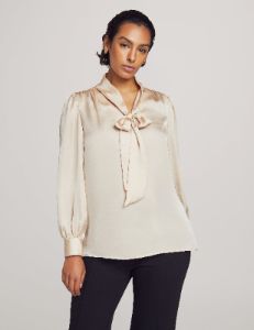 Petite Long Sleeve Tie Neck Blouse With Cuff sold by Anne Klein