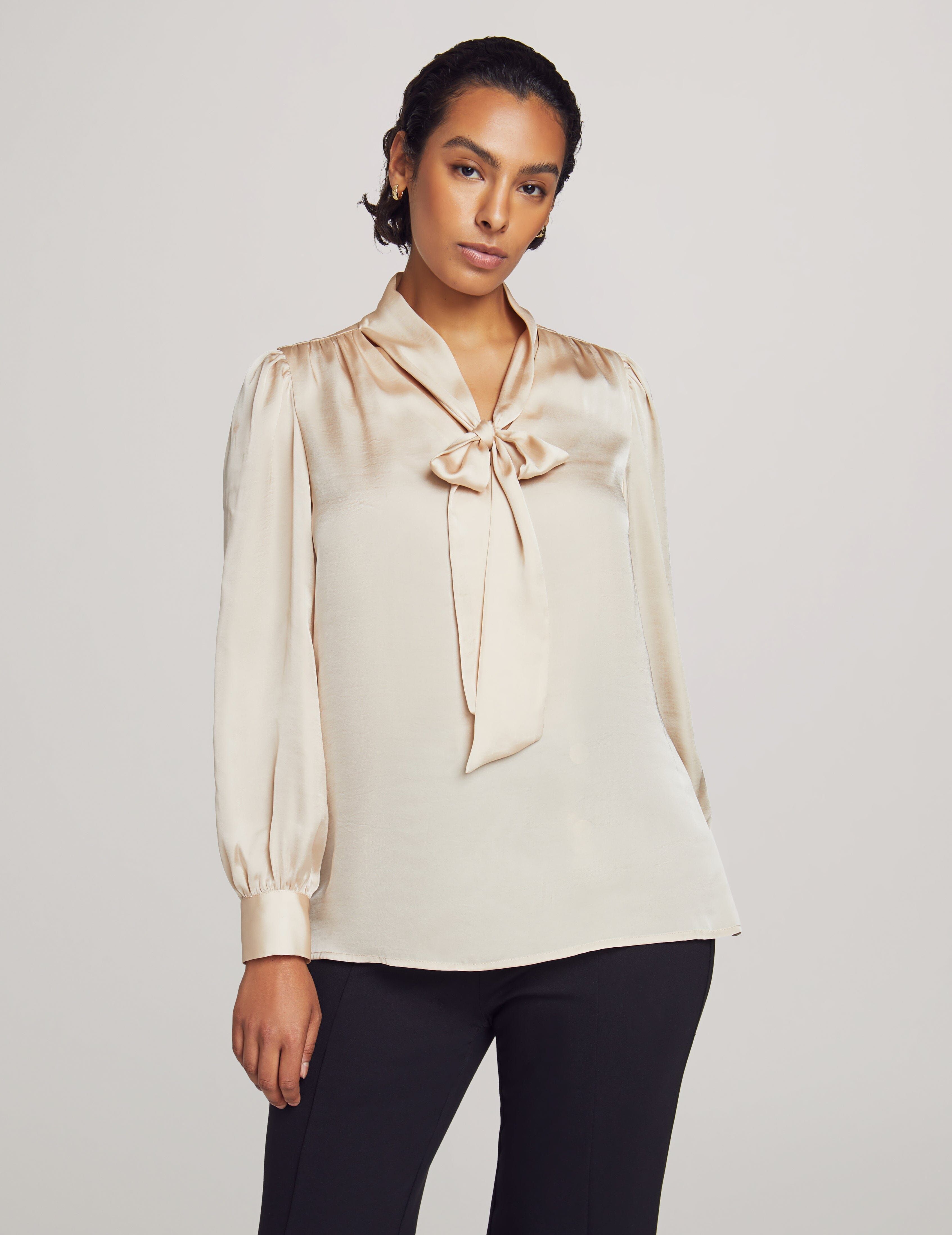 Petite Long Sleeve Tie Neck Blouse With Cuff sold by Anne Klein product image thumbnail 2