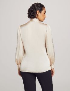 Petite Long Sleeve Tie Neck Blouse With Cuff sold by Anne Klein