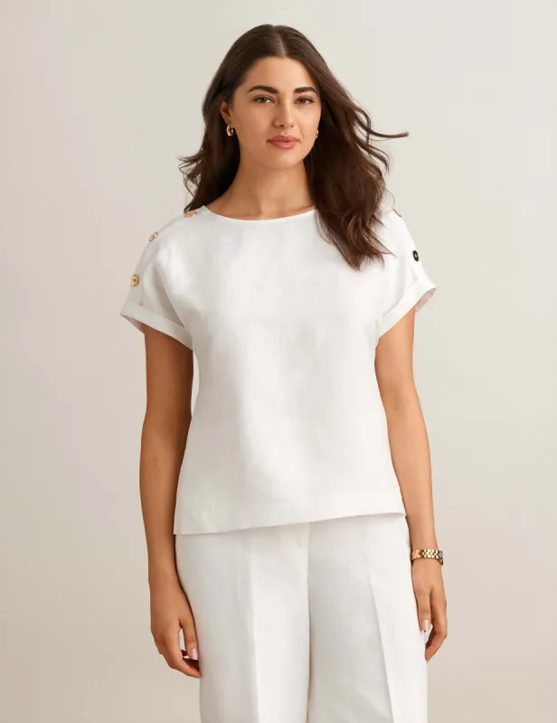 Short Sleeve Button Detail Blouse sold by Anne Klein