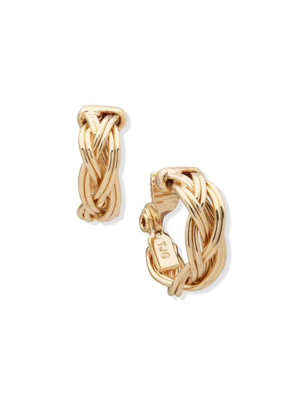 Braided Hoop Clip Earrings sold by Anne Klein