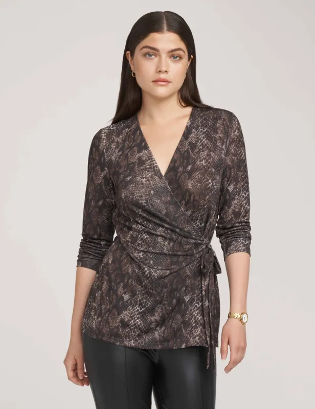 Printed Faux Wrap Top- Sale sold by Anne Klein