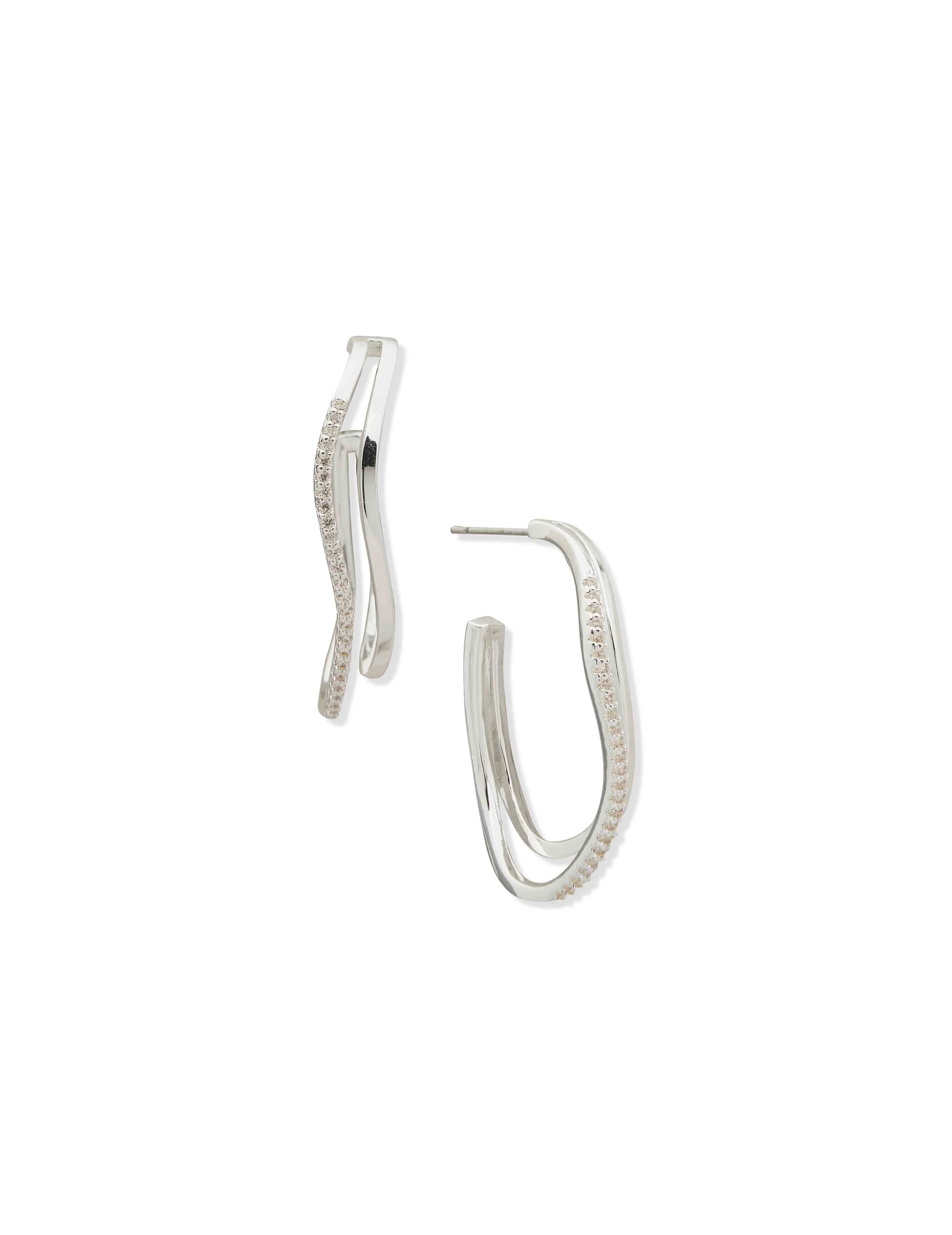 Wavy Silver C-Hoop Earring sold by Anne Klein