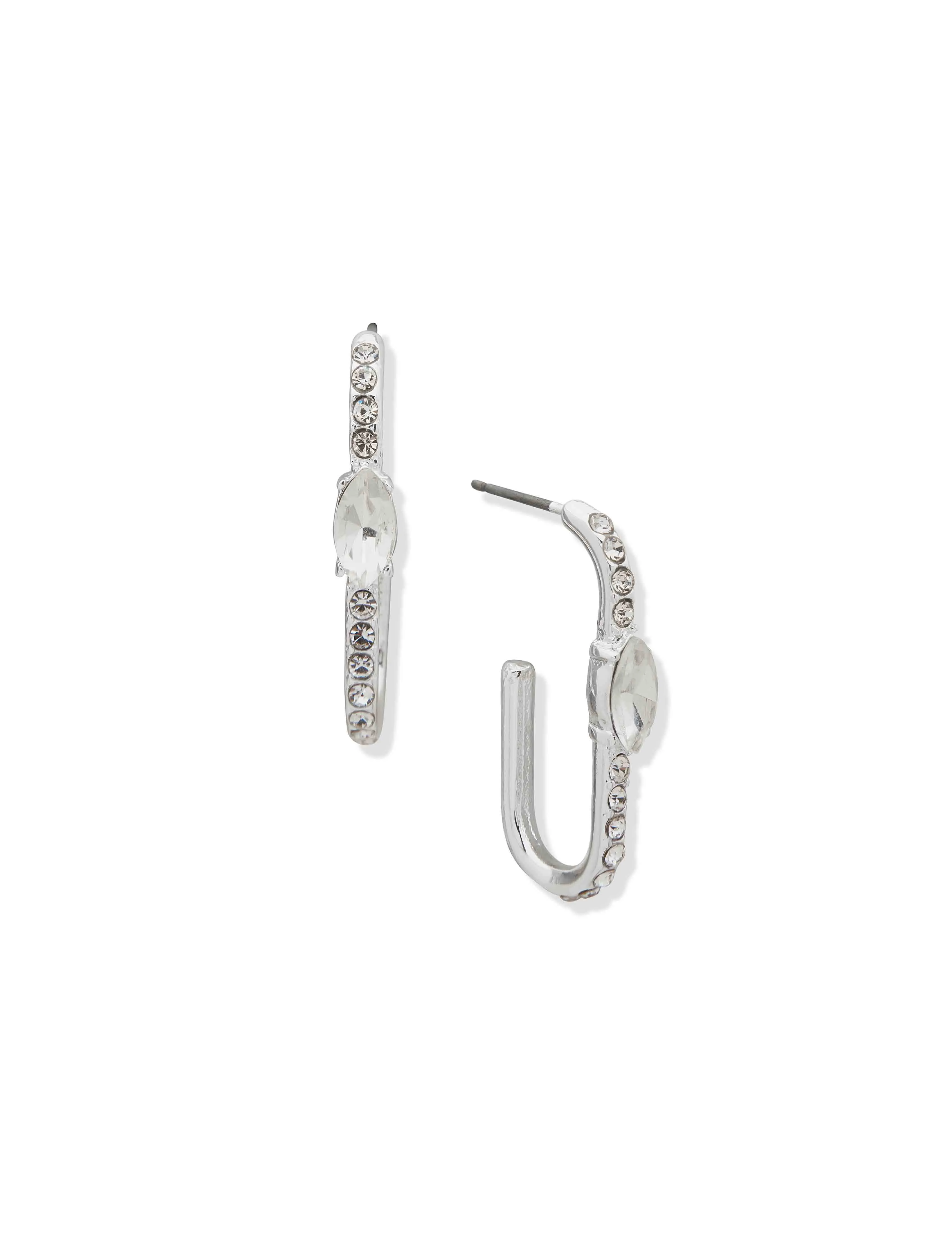 C-Hoop Silver Crystal Earrings sold by Anne Klein