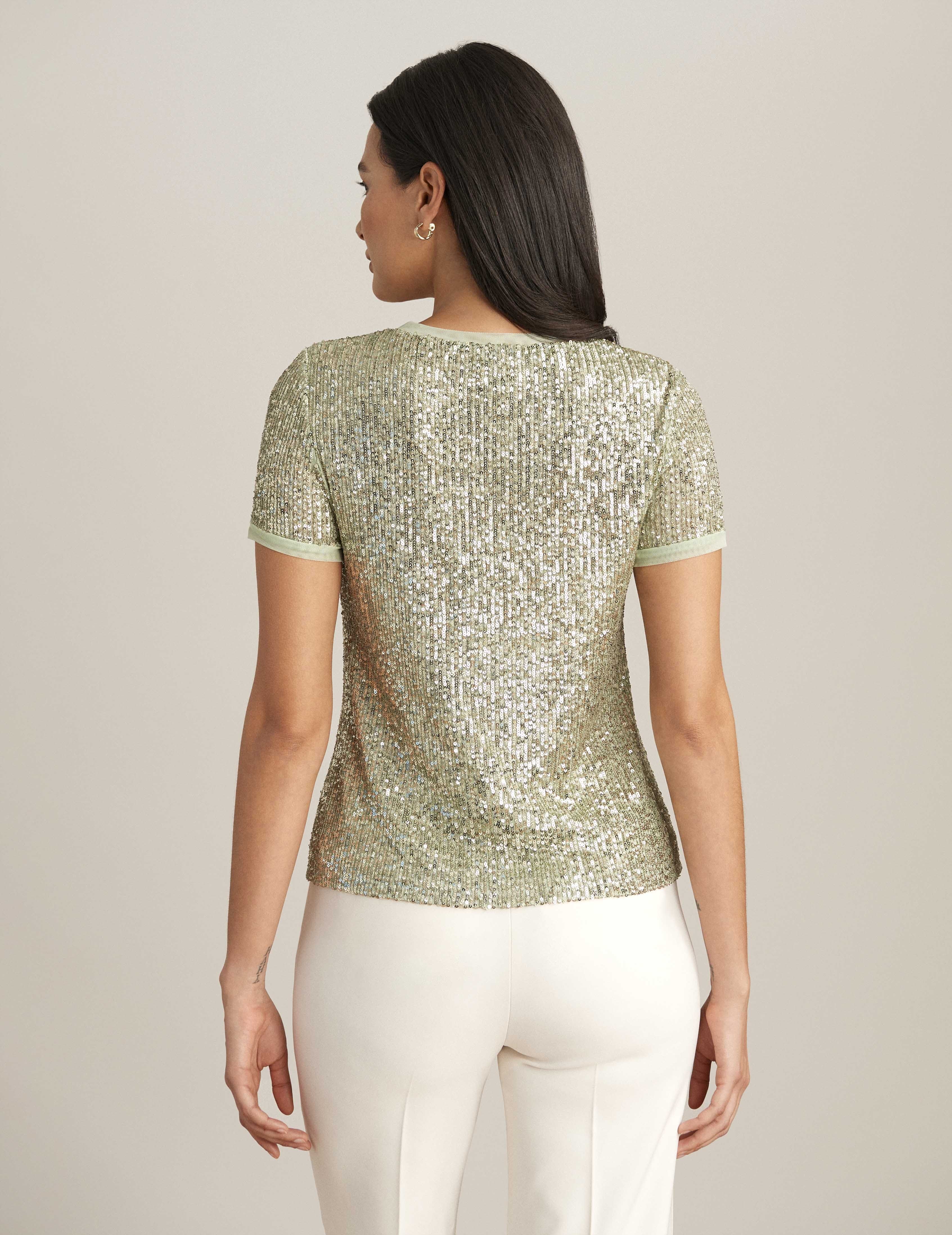 Sequin Mesh Short Sleeve Banded Tee sold by Anne Klein product image thumbnail 2