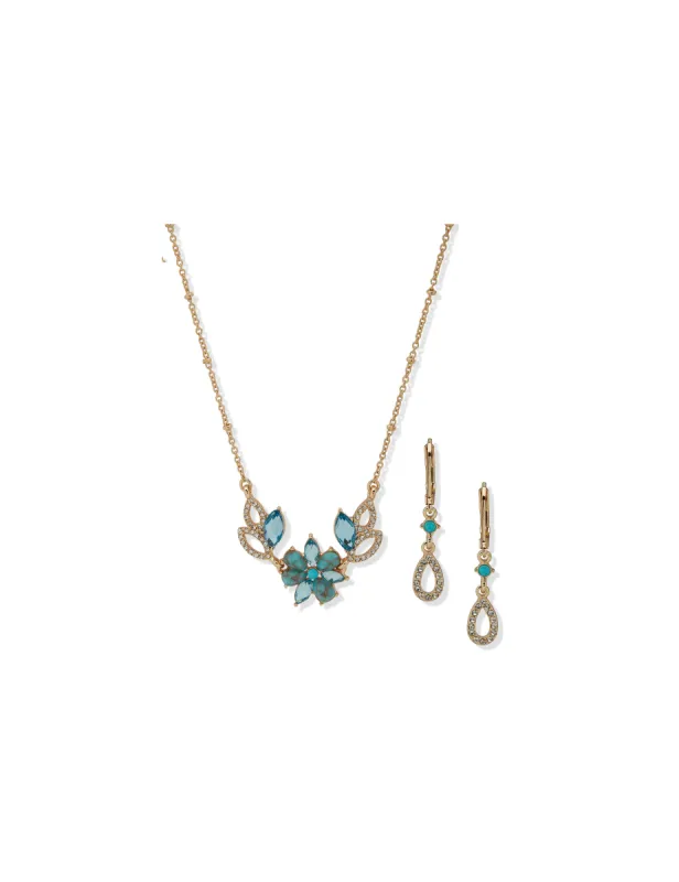 Turquoise Flower Necklace and Earring Set sold by Anne Klein