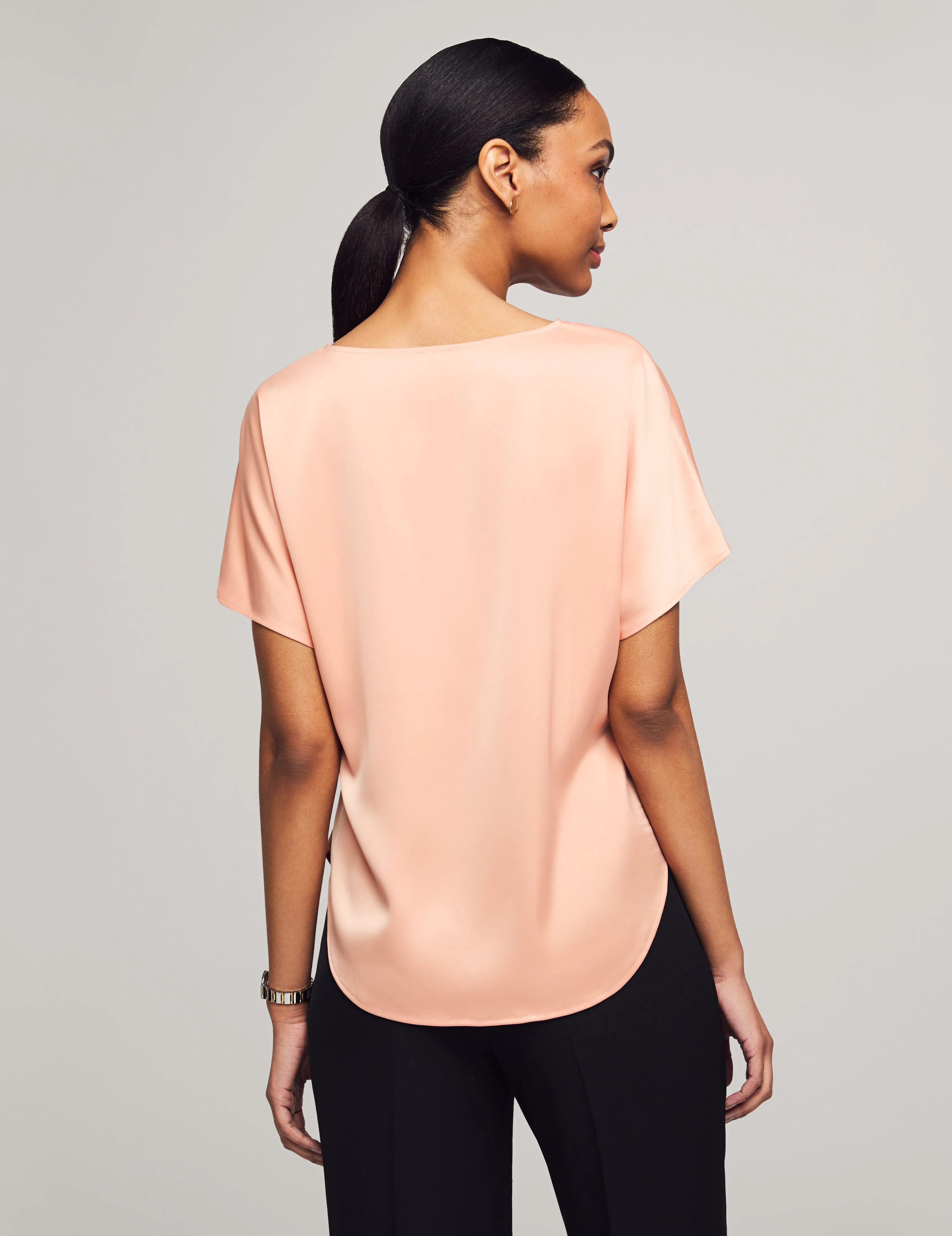 Short Sleeve Satin Blouse With Bateau Neckline- Sale sold by Anne Klein product image thumbnail 2