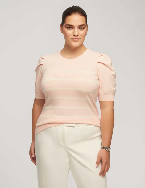 Plus Size Short Puff Sleeve Crew Neck With Stripes sold by Anne Klein