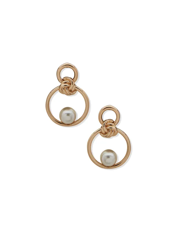 Double Drop Knot With Pearl Earrings sold by Anne Klein
