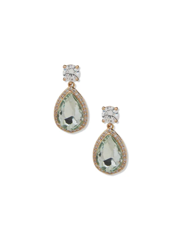 Round With Halo Pear Drop Stud Earrings sold by Anne Klein