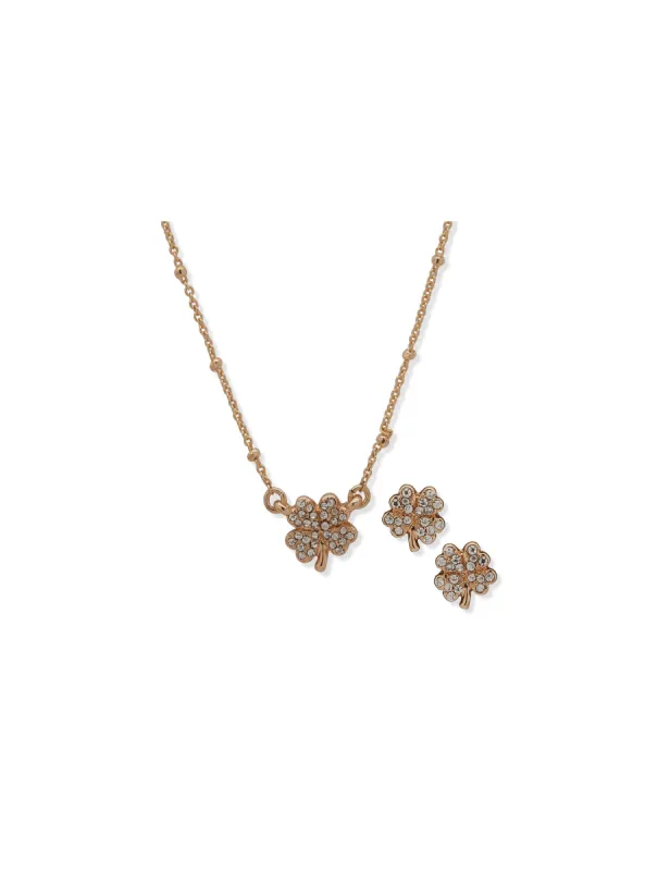 Four Leaf Clover Necklace and Earring Set in Pouch made by Anne Klein