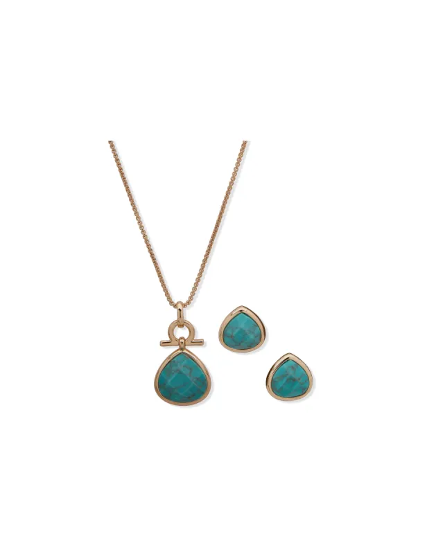 Tear Drop Pendant Necklace and Earring Set in Pouch sold by Anne Klein