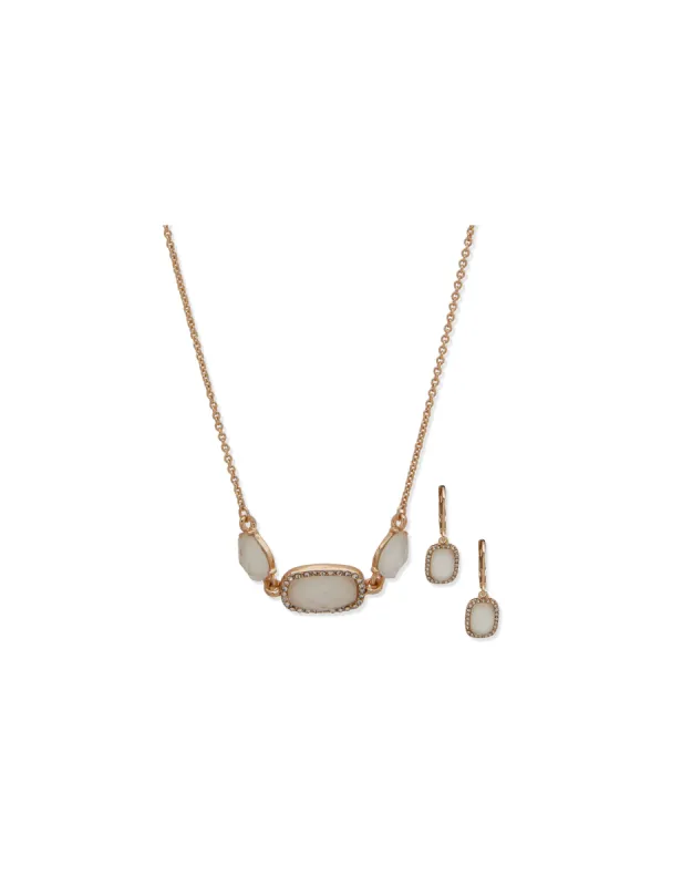 Mother of Pearl Necklace and Earring Set in Pouch sold by Anne Klein