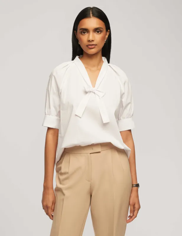Poplin Puff Sleeve Blouse With Neck Tie sold by Anne Klein