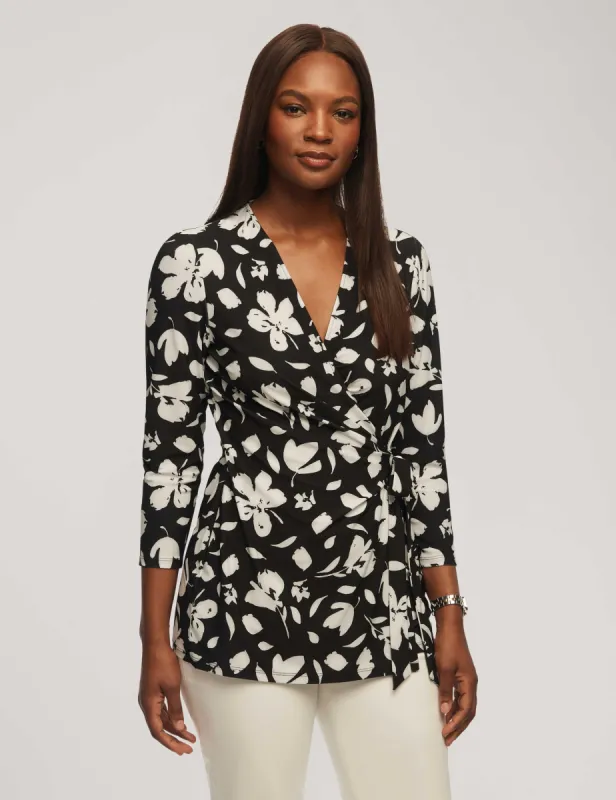 Printed 3/4 Sleeve Wrap Top sold by Anne Klein