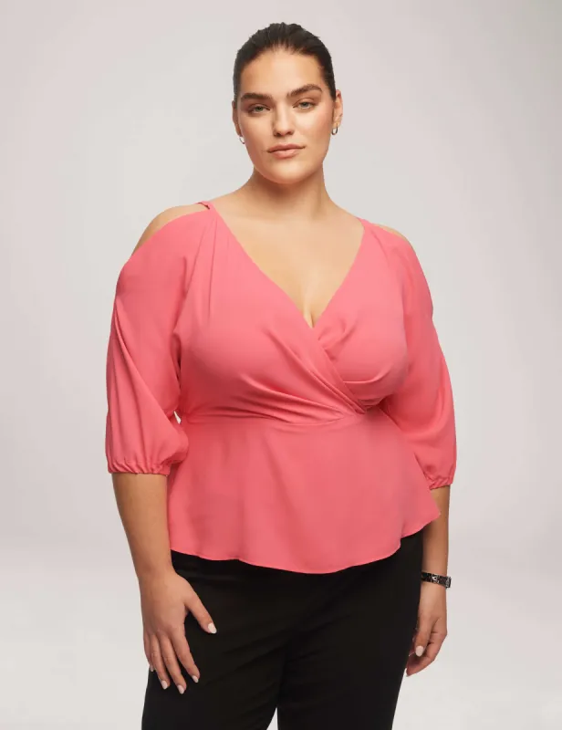Plus Size Cold Shoulder Crossover Peplum Blouse sold by Anne Klein